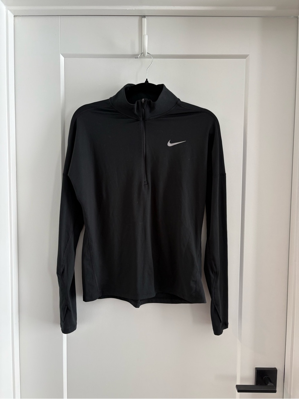 Nike Women's Black Long-Sleeve Half-Zip Performance Top with Silver Swoosh